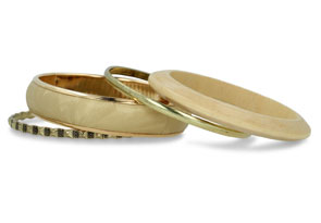 Bohemian Inspired Set of Four Natural Wood & Brass Bangle Bracelets