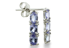 1ct Three Stone Tanzanite Drop Earrings In Sterling Silver