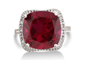 Trendy 7ct Ruby and Diamond Cushion Cut Ring in Sterling Silver