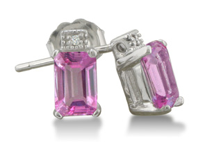 1 1/2ct Created Pink Sapphire & Diamond Earrings, Sterling Silver