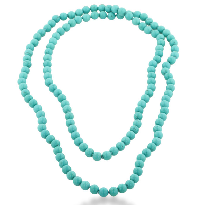 Endless Hand Knotted Mm Turquoise Strand Beaded Necklace Inches