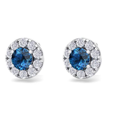 Diamond Stud Earrings | 1 1/2 Carat Blue Diamond Halo Stud Earrings In