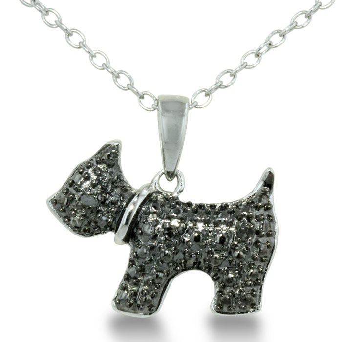 Adorable Black Diamond Scottie Dog Necklace In Sterling Silver | Shiny ...