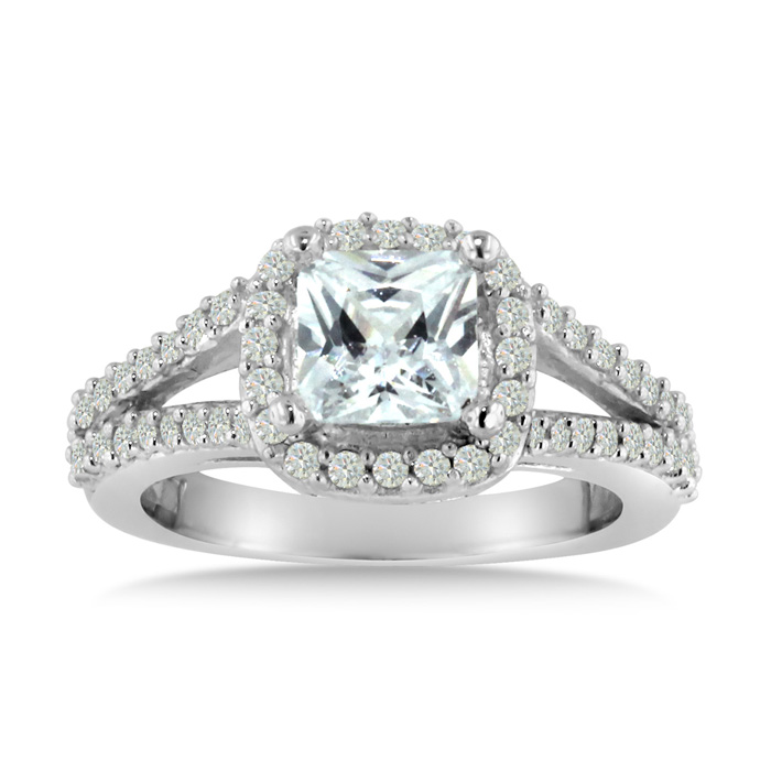 1.6ct Princess Cut Diamond Halo Engagement Ring Crafted In Solid 14k ...