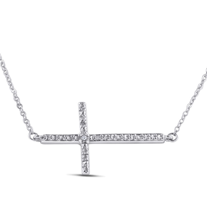 Women's Sideways Cross Necklace With Diamonds On 18 Inch Chain | eBay