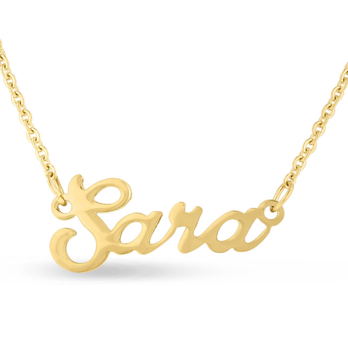 Sara Nameplate Necklace In Gold | SuperJeweler.com