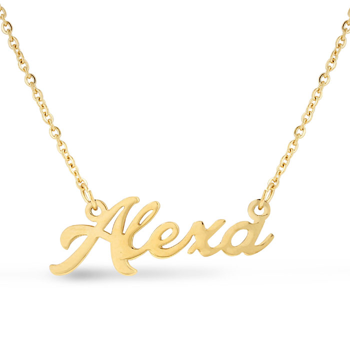 Alexa Nameplate Necklace In Gold | SuperJeweler.com