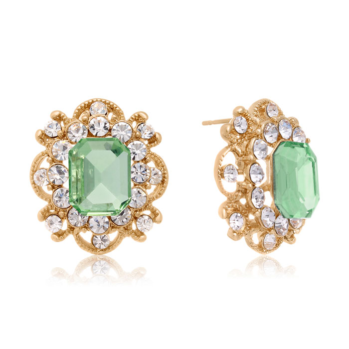 Blooming Swarovski Elements Peridot Stud Earrings, Gold Overlay ...