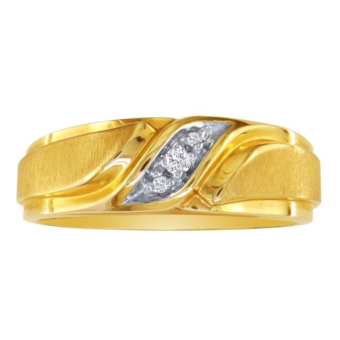 Men's Promise Ring with Three Diamonds in 10k Yellow Gold ...