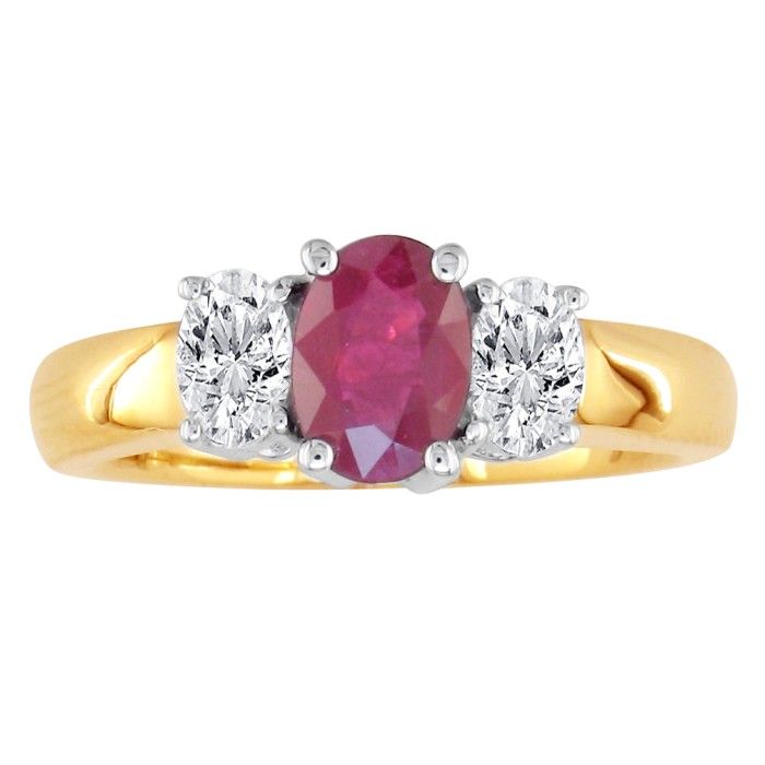 1 1/2ct Oval Burmese Ruby And Diamond Ring In 14k Yellow Gold | Shiny ...