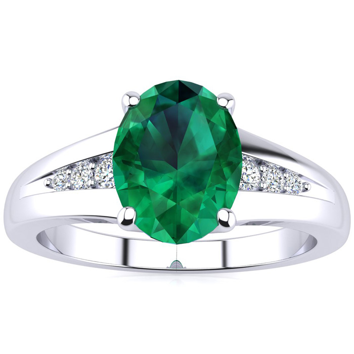 1 1/4ct Oval Emerald And Diamond Ring In 10k White Gold | Yoba