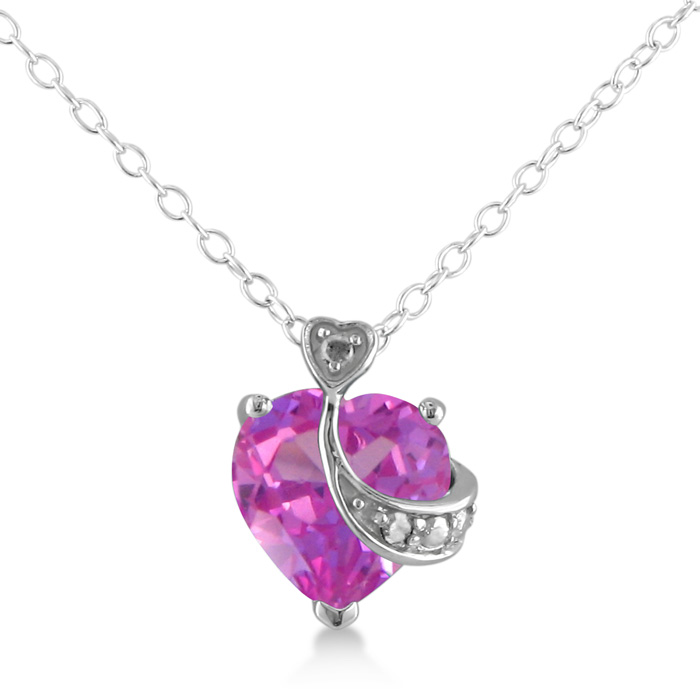 SuperJeweler.com | 4ct Created Pink Sapphire and Diamond Heart Pendant ...